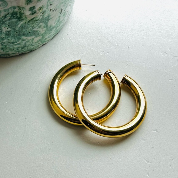 Vintage 90’s Givenchy Bijoux Yellow Gold Tone Chunky Hoop Earrings - Picture 1 of 4